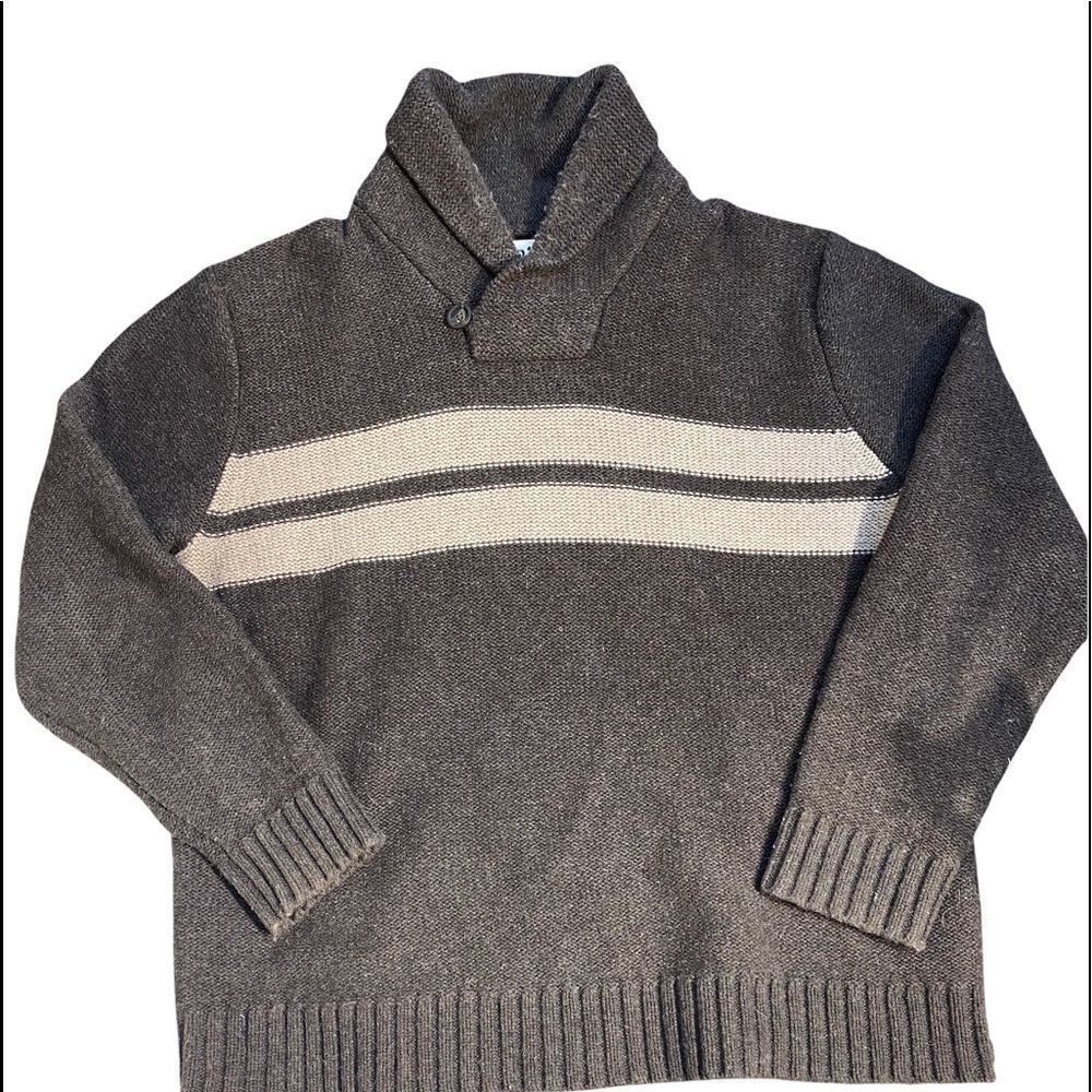 Dark brown tan stripes vintage men’s XL sweater button neck No. 54023 San Fran